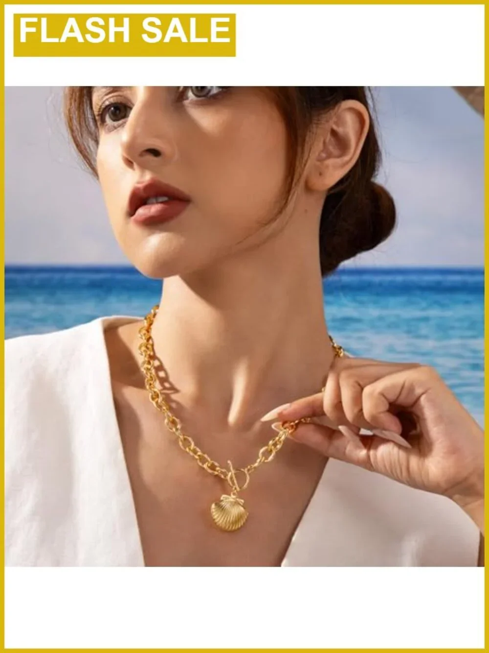 Chunky Heart Pendant Necklace 14K Gold Plated Brass Toggle Clasp Rolo Chain